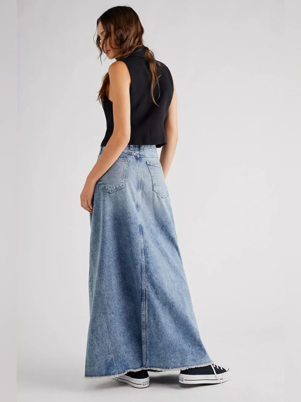 FREE PEOPLE Come As You Are Denim Maxi Skirt 6